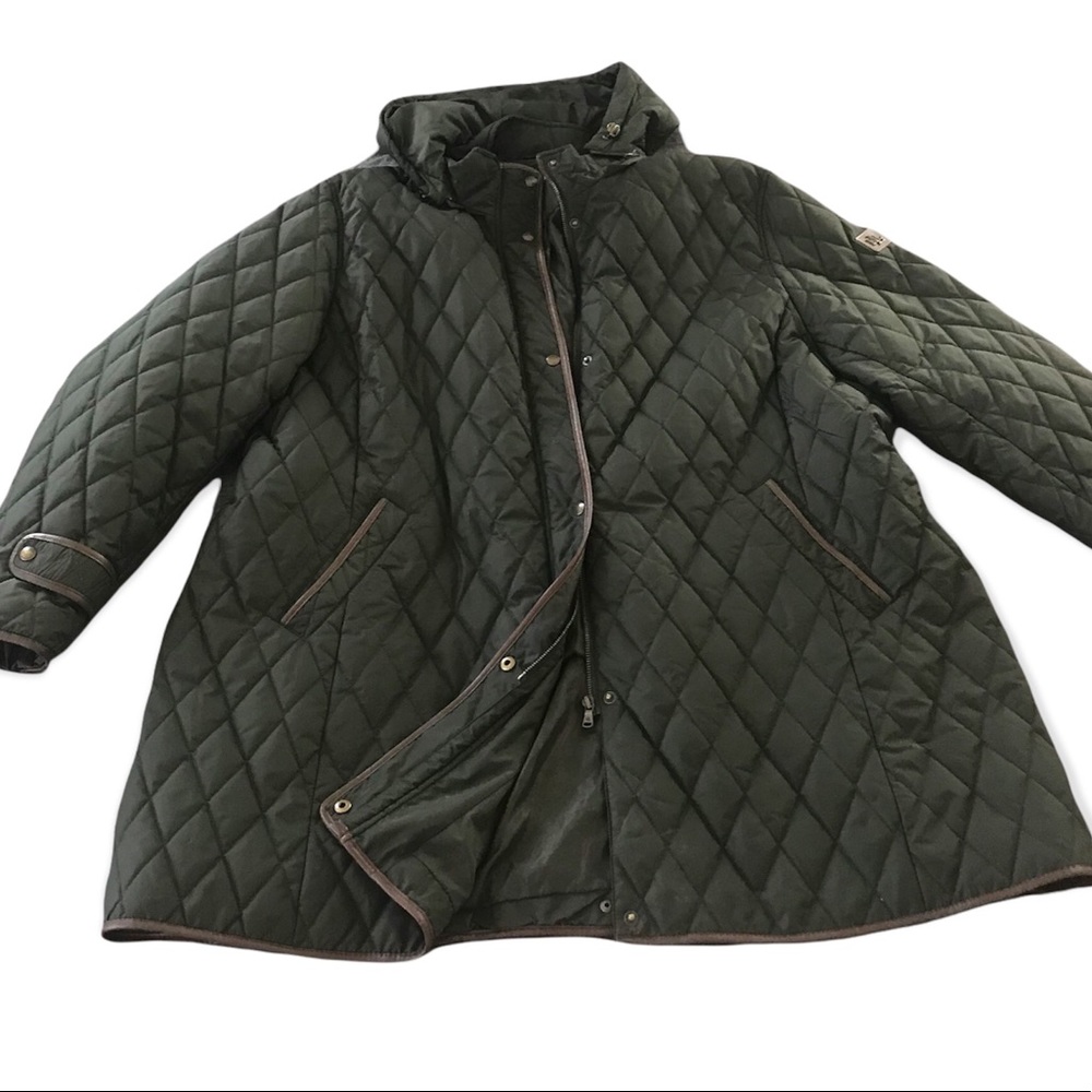 Ralph Lauren 3x quilted/vegan leather trim coat
